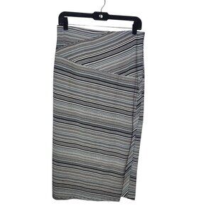 J Jill Striped Straight Midi Knit‎ Stretch Pull On Skirt Black White Blue XS/S